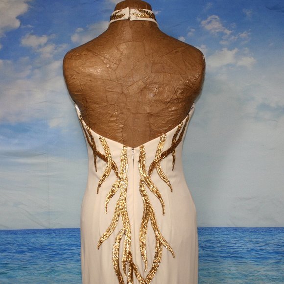 Cream Gold Sequin Formal Dress - Picture 4 of 6